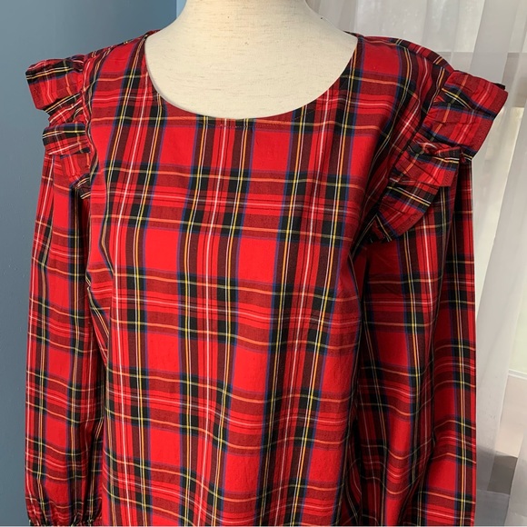 NWT J. Crew Tartan Plaid Ruffle Trim Top - Picture 3 of 9